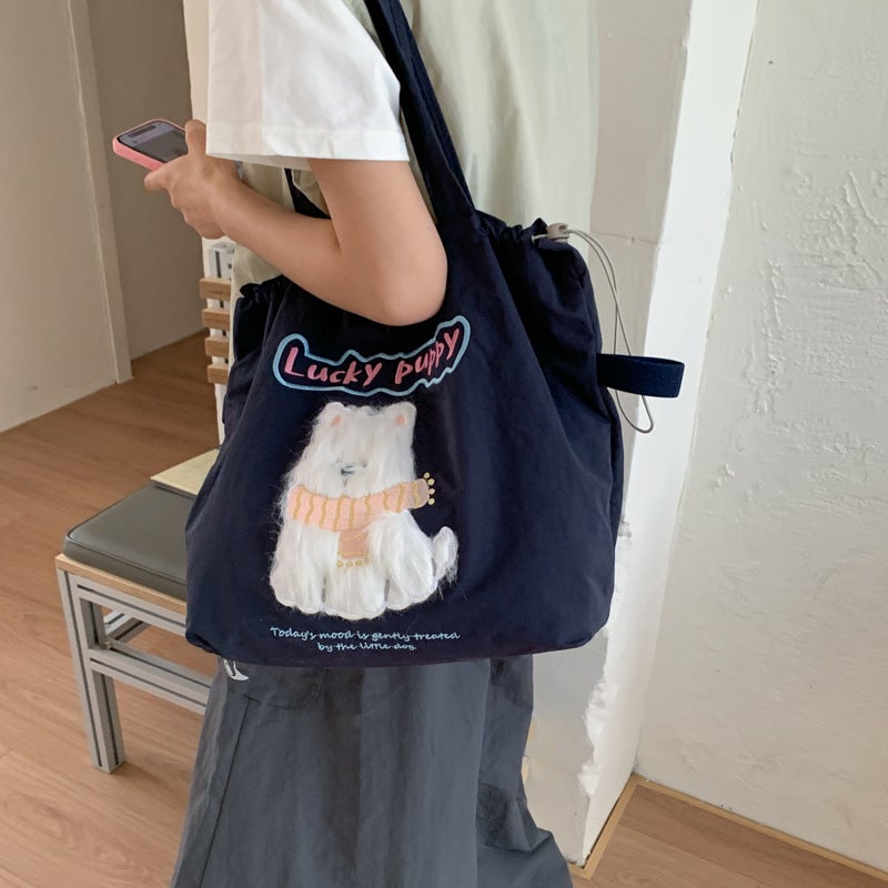2025 Cute Cartoon Embroidered Drawstring Women's Shoulder Bag - Image 3