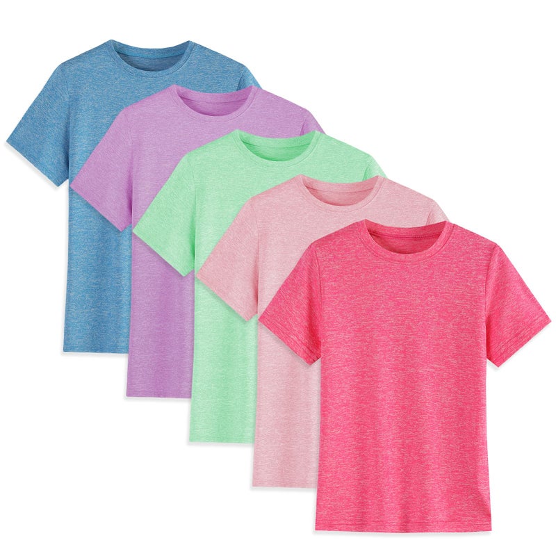 Phedrew 5-Pack Girls' Short Sleeve T-Shirts Youth Athletic Quick Dry Tops Multipack (5-18 Years) - Image 1