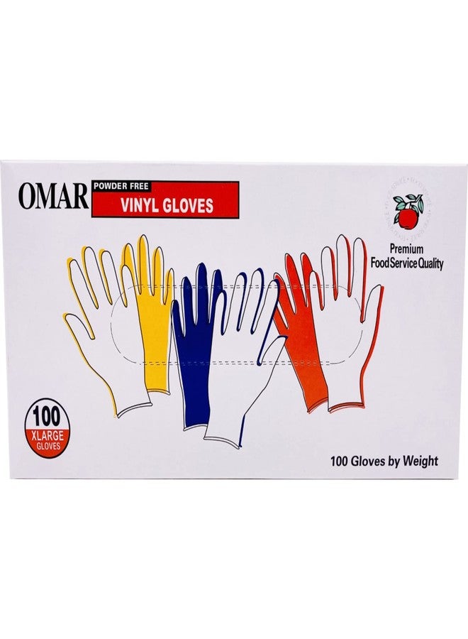 Omar Disposable Powder-Free Vinyl General-Purpose Gloves, Extra Large, Clear, 100 Gloves Per Box - Image 1