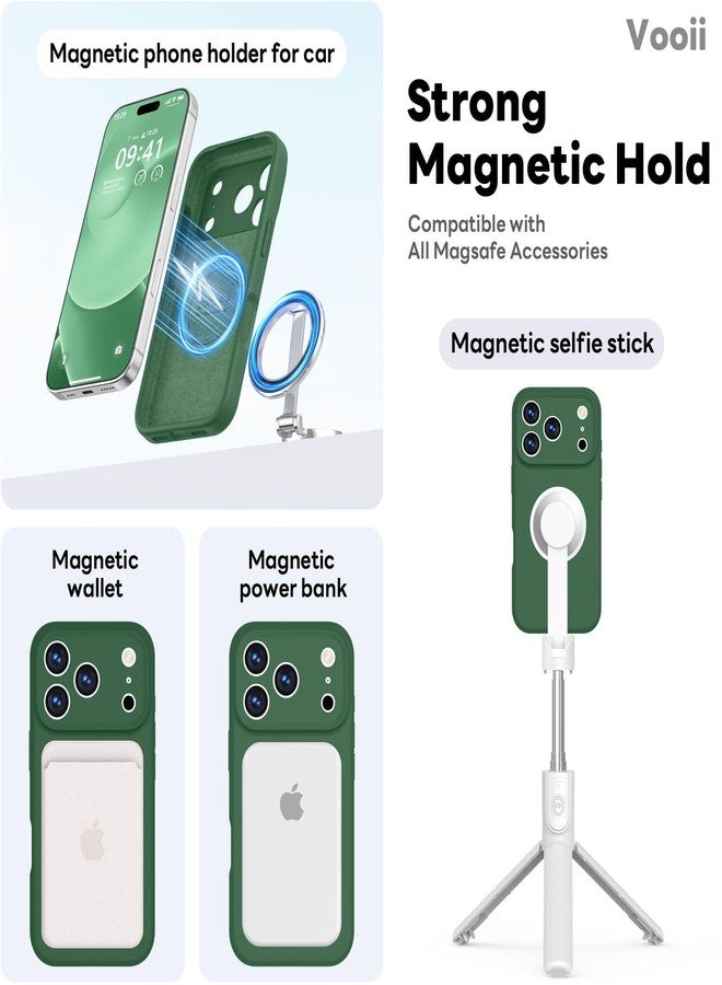 Vooii Magnetic Compatible with iPhone 17 Pro Case (Compatible with Magsafe) (Upgraded Camera Protection) Liquid Silicone Shockproof Full Body Protective Phone Cover for Women Men, Green, 6.3” - Image 3