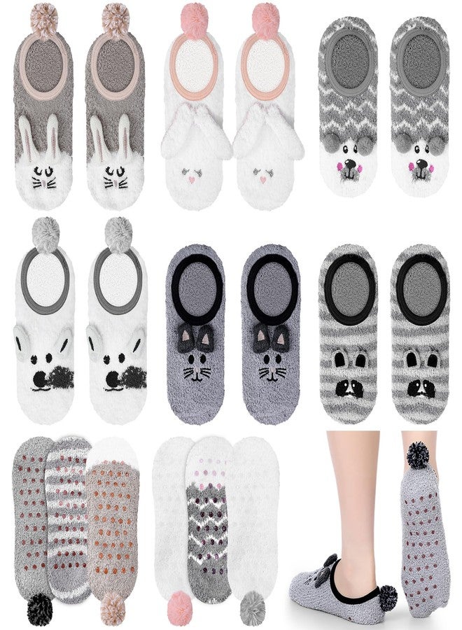 Suhine 6 Pairs Women's Slipper Socks Non Slip Fuzzy Slipper Socks with Grippers Animal Fuzzy Socks Grip Socks, One Size - Image 1