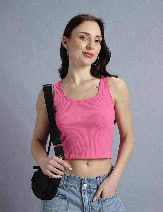 fyltr Women's Solid Sleeveless Ribbed Top - Scoop Neck | Tops for Women | Comfortable Fit - Image 1