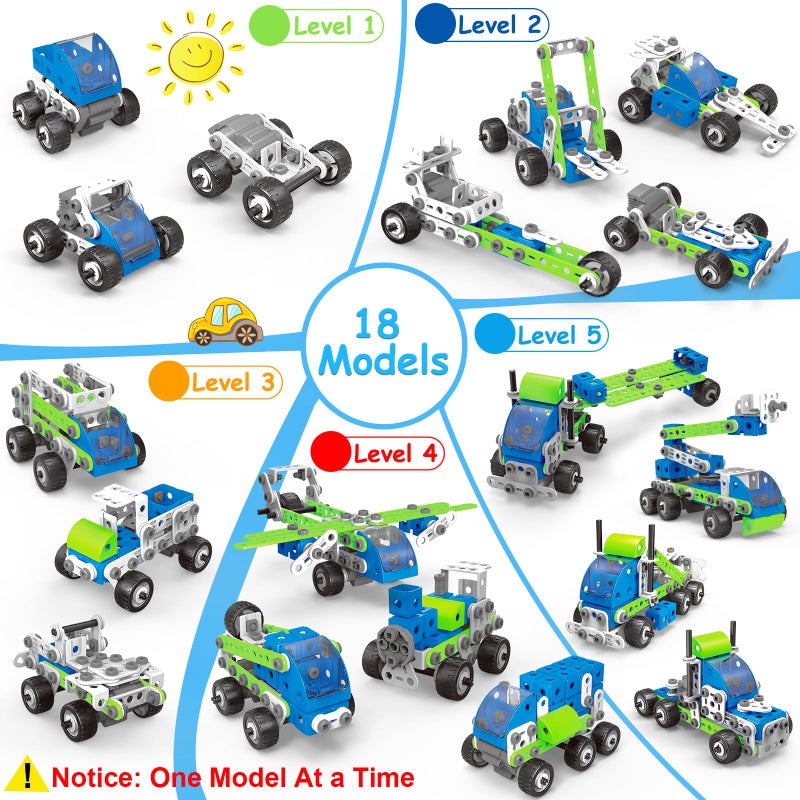 Tsomtto 18 in 1 STEM Toys for 4 5 6 7 8+ Year Old Boy Girl Birthday Gifts Educational Building Toys for Kids Ages 4-8 5-7 6-8 Build and Play Stem Activities Construction Toy for Boys 4-6 8-10 (Pull Back Cars) - Image 3