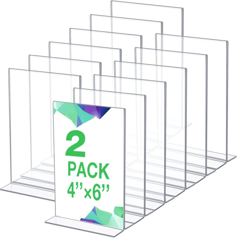 NEILL® Acrylic Sign Holder T Shape Size- 4" x 6" Inches, Pack of 2 Pcs, Double Sided Portrait Display Stand Table Top Perfect for Restaurants, Promotions, Classroom Display signage for Office, Hotel, Party - Image 1