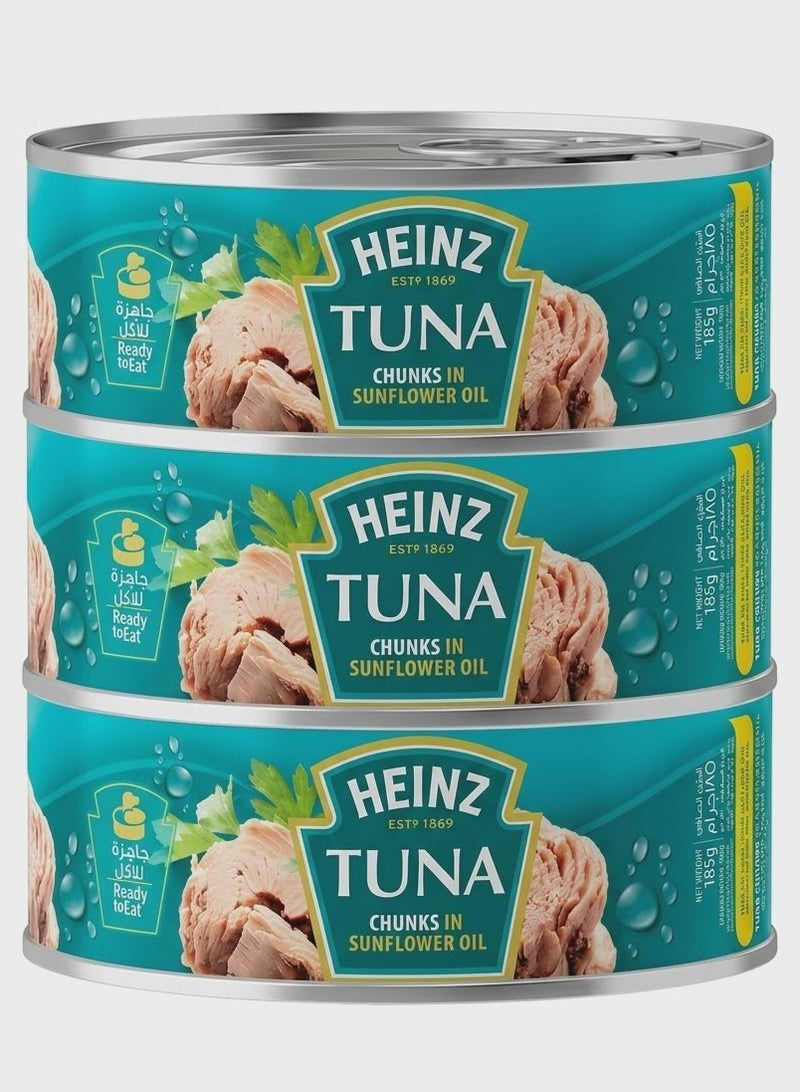 Heinz Tuna Chunks in Sunflower Oil - 185g - Pack of 3 - Image 1