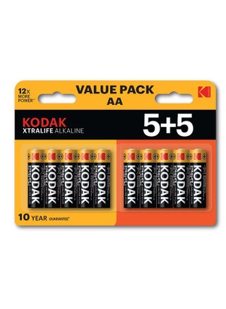 KODAK | AA Batteries | Double A | Disposable Household Alkaline | 1.5V | 5+5 Pack