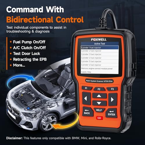 FOXWELL NT510 Elite Scan Tool fit for BMW Scanner Full Diagnostic Tool OBD2 Scanner, All System Bi-Directional Control Code Reader with All Reset Services, Battery Registration Tool fit for BMW Mini - Image 4