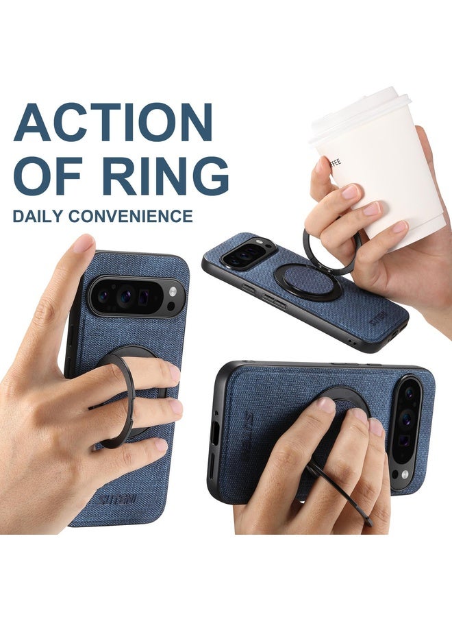 HuHa Case Cover For Google Pixel 7 Pro Suteni G3 360 Rotation Holder MagSafe Denim Leather Back Phone Case(Blue) - Image 3