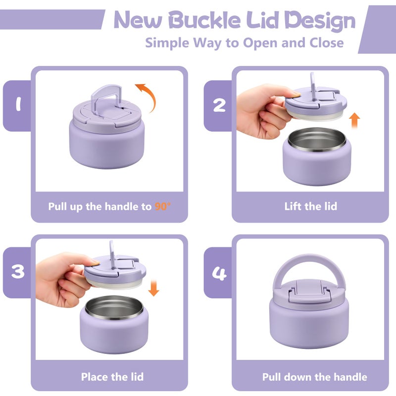 BABHAMNESS 13.5oz Soup Thermo for Hot Food Kids Insulated Vacuum Food Jar with Buckle Lid,Wide Mouth Leakproof Stainless Steel Lunch Container with Spoon-Purple - Image 4