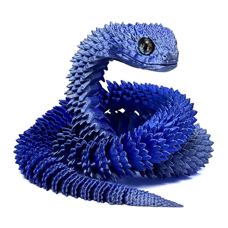 Binvin 3D Printed AnimalsSnake Viper3D Printed Snake Toys Articulated Snake 3D Printed Animals Animal Model Ornaments Creative Funny Toy Festival Gift for Frends Blue Silver 24Inch - Image 1