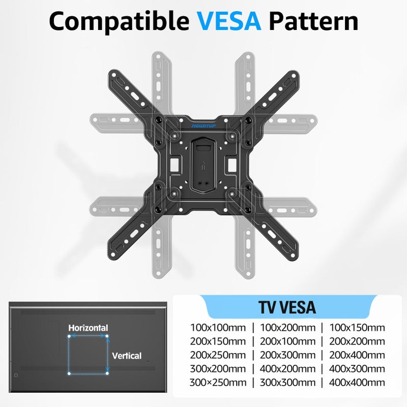 MOUNTUP Ultra Slim Full Motion TV Wall Mount, 1.3" Thin Low Profile TV Bracket for 26-60" LED OLED QLED TVs,Smooth Swivel Tilt Extension,Max Vesa 400x400mm,Up to 88lbs,Fits Single 12" 16" Studs,MU0062 - Image 3