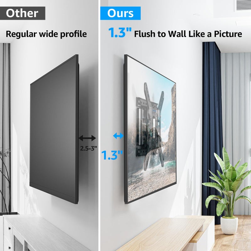 MOUNTUP Ultra Slim Full Motion TV Wall Mount, 1.3" Thin Low Profile TV Bracket for 26-60" LED OLED QLED TVs,Smooth Swivel Tilt Extension,Max Vesa 400x400mm,Up to 88lbs,Fits Single 12" 16" Studs,MU0062 - Image 2