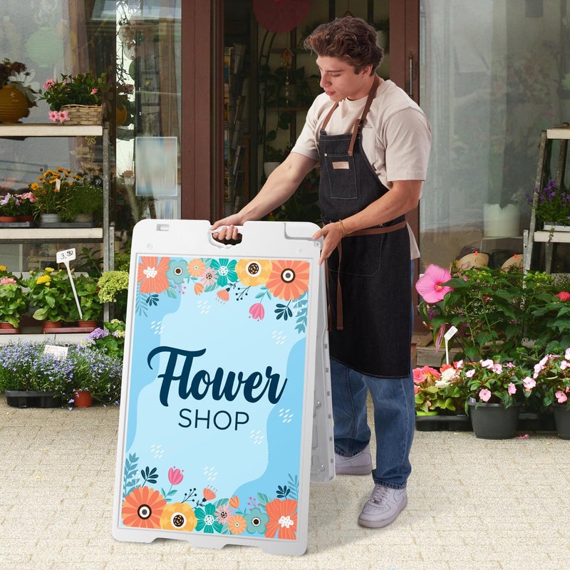 Jumbl Outdoor A-Frame Sandwich Signboard 24â€ x 36â€ Display Surface â€“ w/PVC Sign Protector & Sand Fill Holes â€“ Duel Display Signage Stand for Storefront Sidewalk Curb (White) - Image 2