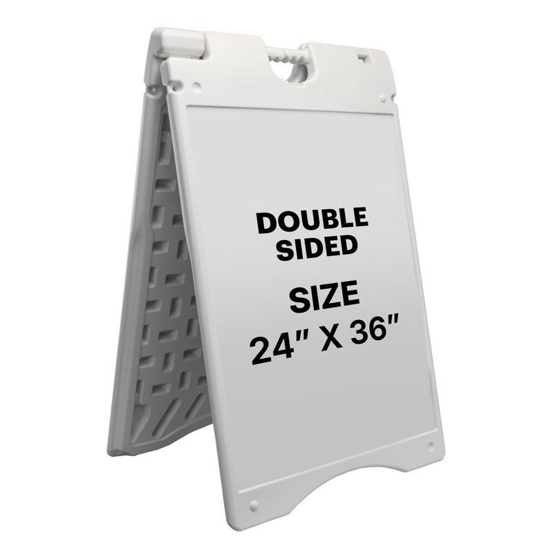 Jumbl Outdoor A-Frame Sandwich Signboard 24â€ x 36â€ Display Surface â€“ w/PVC Sign Protector & Sand Fill Holes â€“ Duel Display Signage Stand for Storefront Sidewalk Curb (White) - Image 1