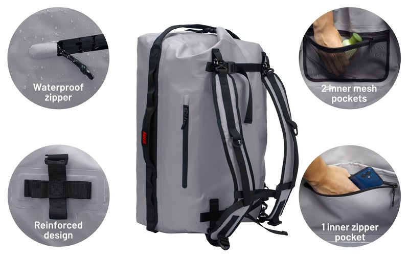 MIER Large Waterproof Duffel Bag Rolltop Dry Backpack Duffle Bags for Kayaking, Rafting, Boating, Swimming, Camping, Travel, Gym, Beach, 60L, Gray - Image 4
