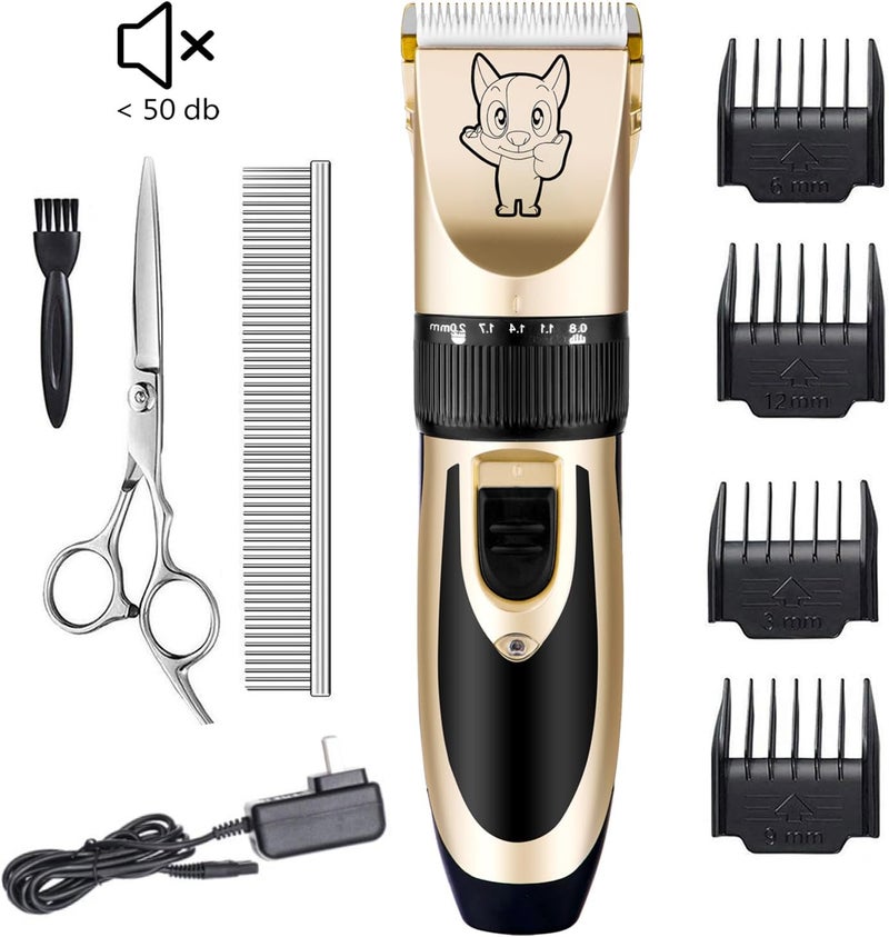 Highdas Dog Grooming Kit Clippers, Low Noise, Electric Quiet, Rechargeable, Cordless, Pet Hair Thick Coats Clippers Trimmers Set, Suitable for Dogs, Cats, and Other Pets (Gold) - Image 2