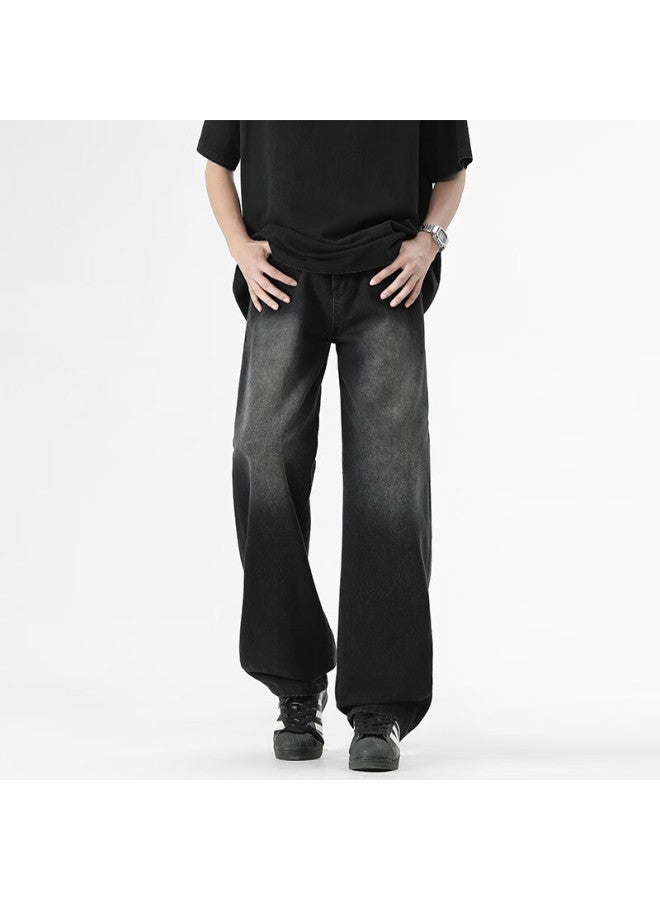 Izexx Men's Summer Comfortable All-match Straight Wide-leg Casual Loose-fit Jeans Iz016 Black Gray 2XL - Image 3
