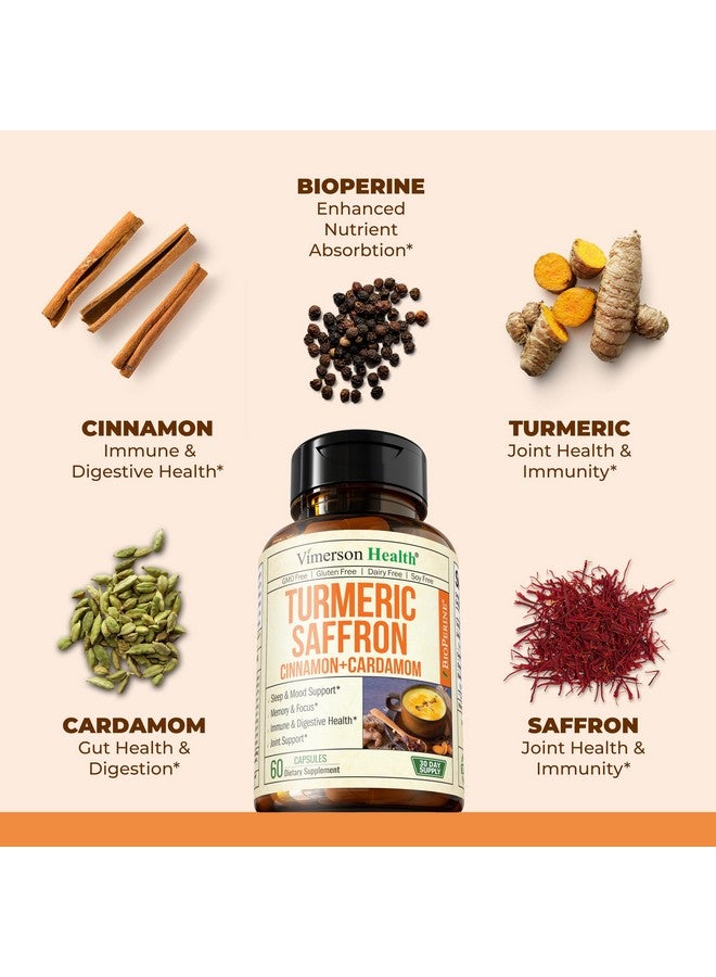 Vimerson Health Saffron Supplements - Turmeric Curcumin Supplement with Black Pepper, Saffron Extract, Cardamom and Cinnamon Pills for Mood, Memory, Eye Health. Joint Supplements for Women & Men. 60 Tumeric Capsules - Image 5