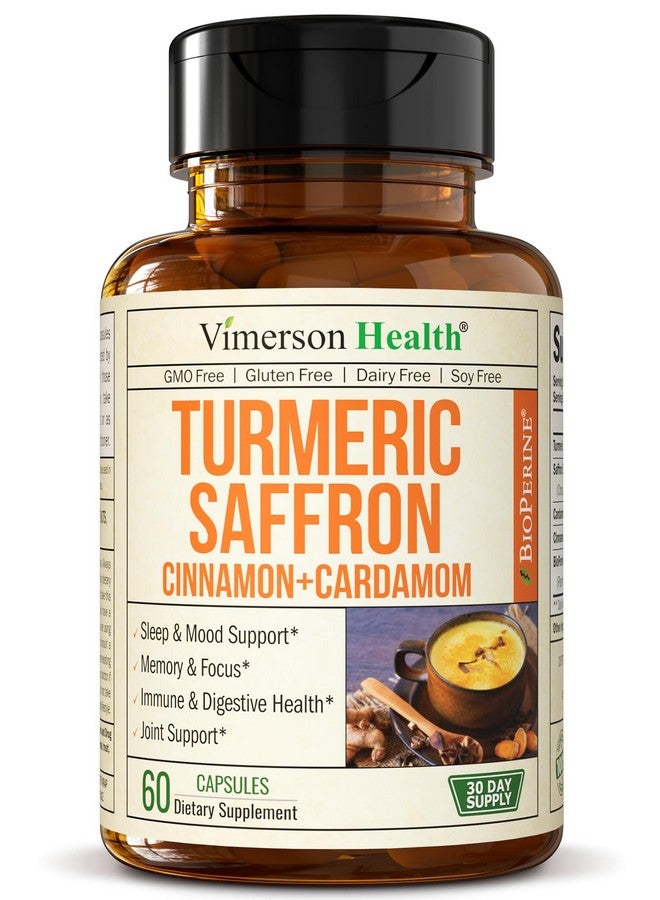 Vimerson Health Saffron Supplements - Turmeric Curcumin Supplement with Black Pepper, Saffron Extract, Cardamom and Cinnamon Pills for Mood, Memory, Eye Health. Joint Supplements for Women & Men. 60 Tumeric Capsules - Image 1