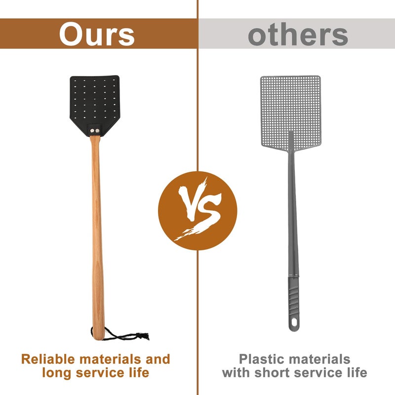 PEUTIER 2pcs Leather Fly Swatter, 19.5 Inch Long Heavy Duty Flyswatter Manual with Wooden Handle Fly Catcher for Indoor Outdoor (Black, Brown) - Image 4