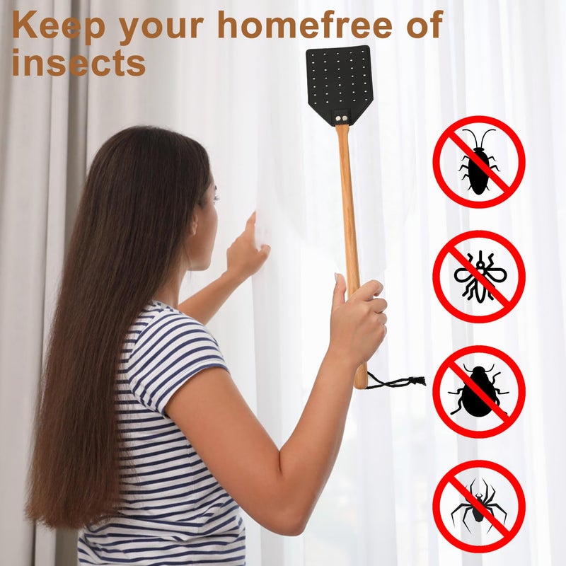 PEUTIER 2pcs Leather Fly Swatter, 19.5 Inch Long Heavy Duty Flyswatter Manual with Wooden Handle Fly Catcher for Indoor Outdoor (Black, Brown) - Image 5