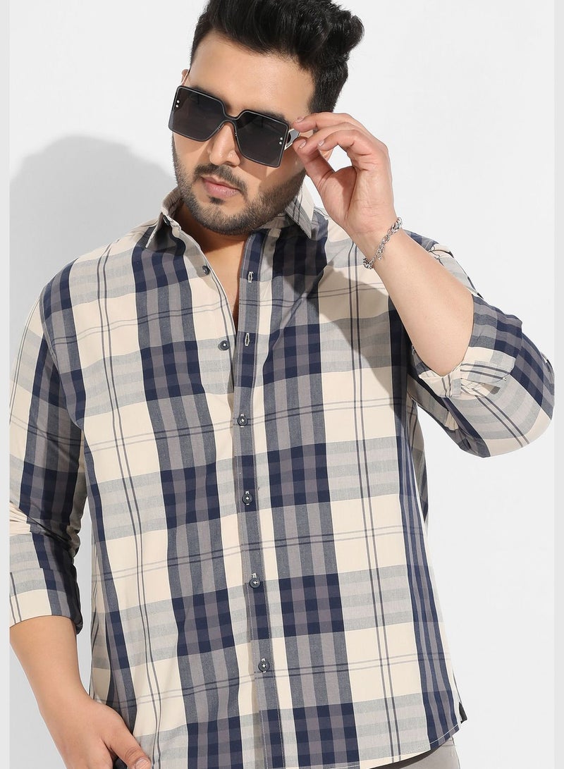 Instafab Plus Plaid Spread Collar Long Sleeve Shirt - Image 1