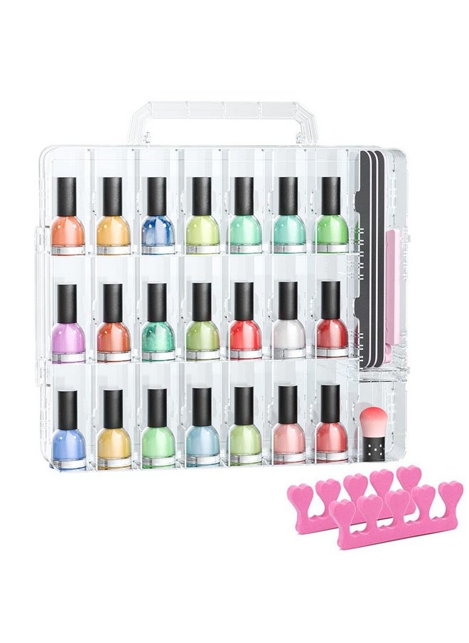 Jiasheng JIASHENG Nail Polish Organizer Case for 48 Bottles, Gel Nail Polish Storage Holder Double Side Adjustable Space Divider for Acrylic Nail Gel Dip Powder Tips Set with Two Toe Separator  - Image 1