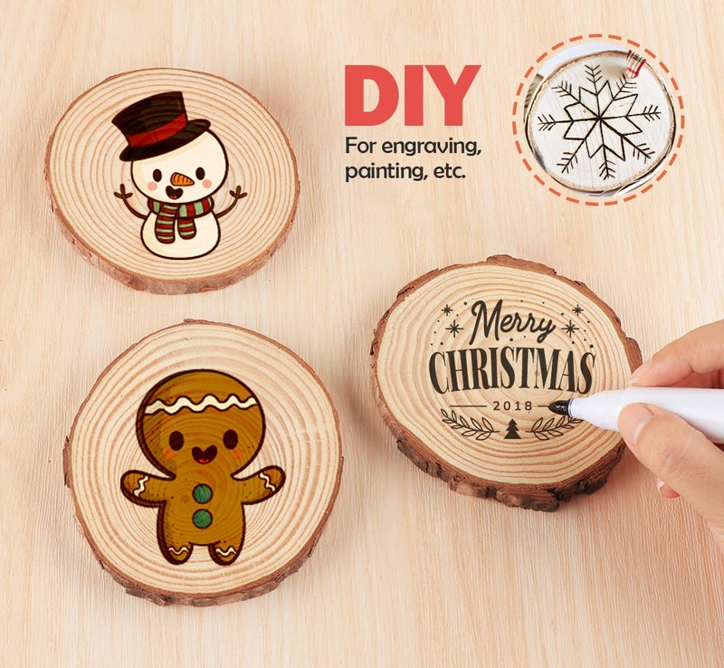 ilauke Wood Slices for Crafts 3.5''-4'' Unfinished Wood Crafts 16Pcs Natural Wood Rounds with Bark for Wedding Centerpieces Table Coasters Rustic Decoration - Craft Supplies - Image 4