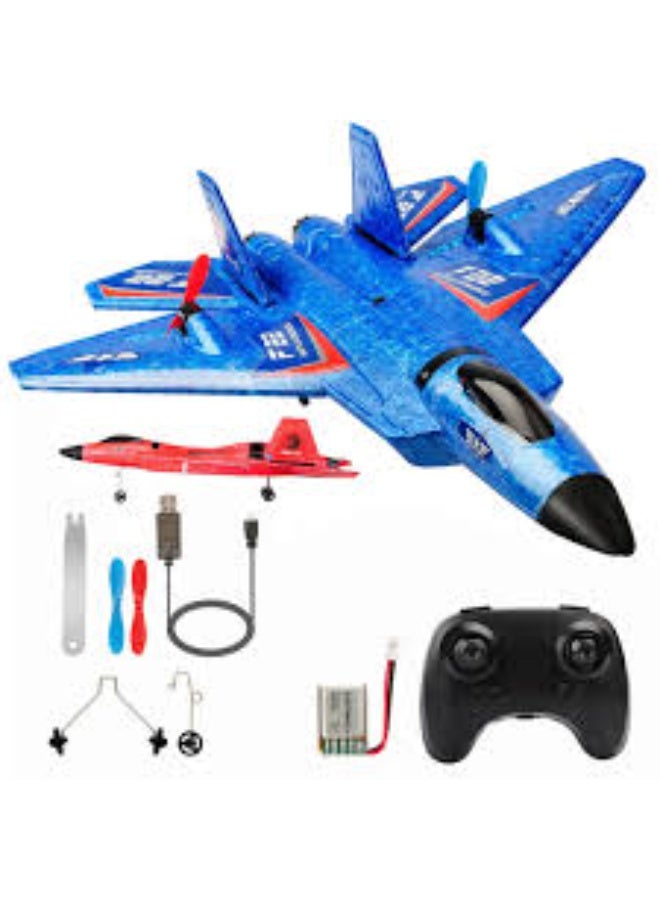 طائرة تحكم عن بعد لاسلكية، لعبة طائرة مقاتلة F22، طائرة تحكم عن بعد بتردد 2.4 جيجاهرتز وقناتين مزودة بأضواء وجيروسكوب سداسي المحاور، طائرة نفاثة رغوية للأطفال والكبار، سهلة الطيران، شحن USB، طيران ليلي - Image 1