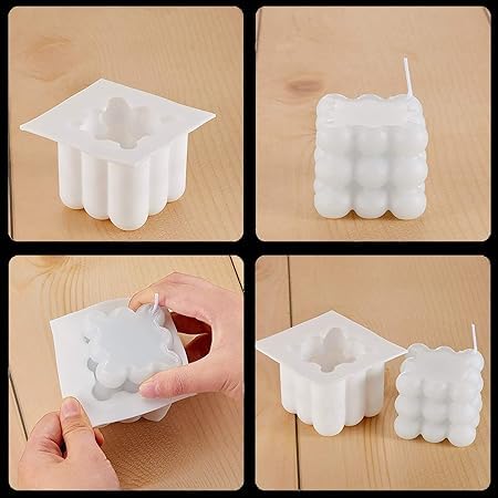 MoldBerry Silicone Bubble Candle Moulds for Candle Making 2 Small & Big Bubble Cube Candle Mould for Home Decoration Candle Making Festival, Party - Pack of 4, White - Image 5