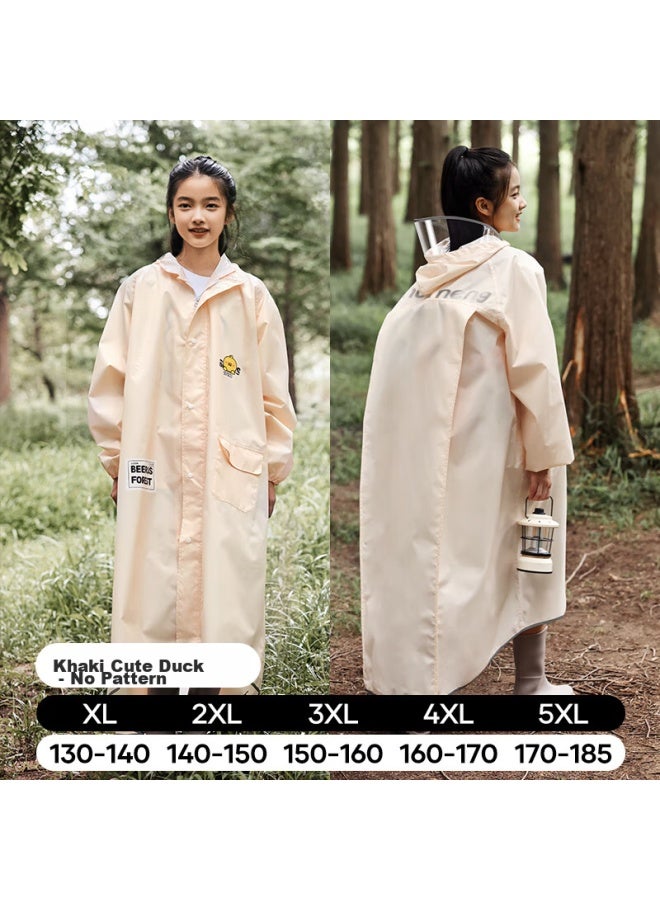 Moremerry Children's Raincoat, Full-body Waterproof Thickened Poncho For Boys And Girls, Student Raincoat For School, Khaki Cute Duck Design, Size 5XL - Image 1