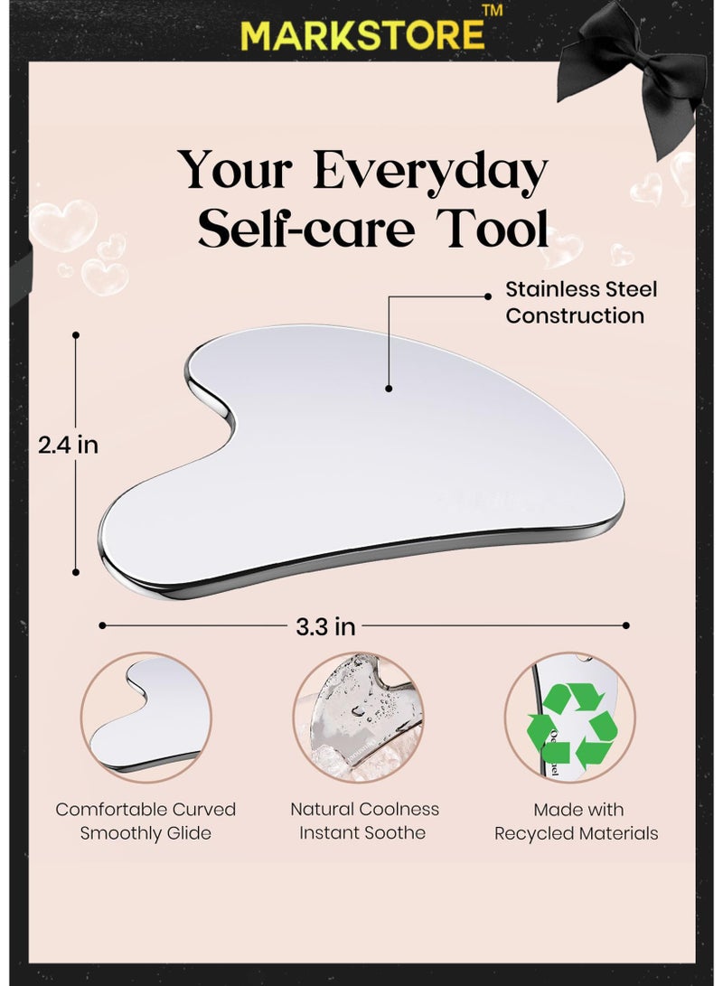 MARK STORE Gua Sha stone Stainless steel Facial Tools, Gua sha Tool Face silver for Jawline Sculpting and Puffiness Reducing, Gua Sha Massage Tool, Skin Care Gift - Image 2
