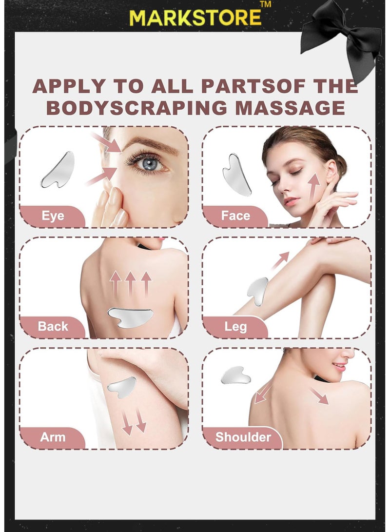 MARK STORE Gua Sha stone Stainless steel Facial Tools, Gua sha Tool Face silver for Jawline Sculpting and Puffiness Reducing, Gua Sha Massage Tool, Skin Care Gift - Image 3