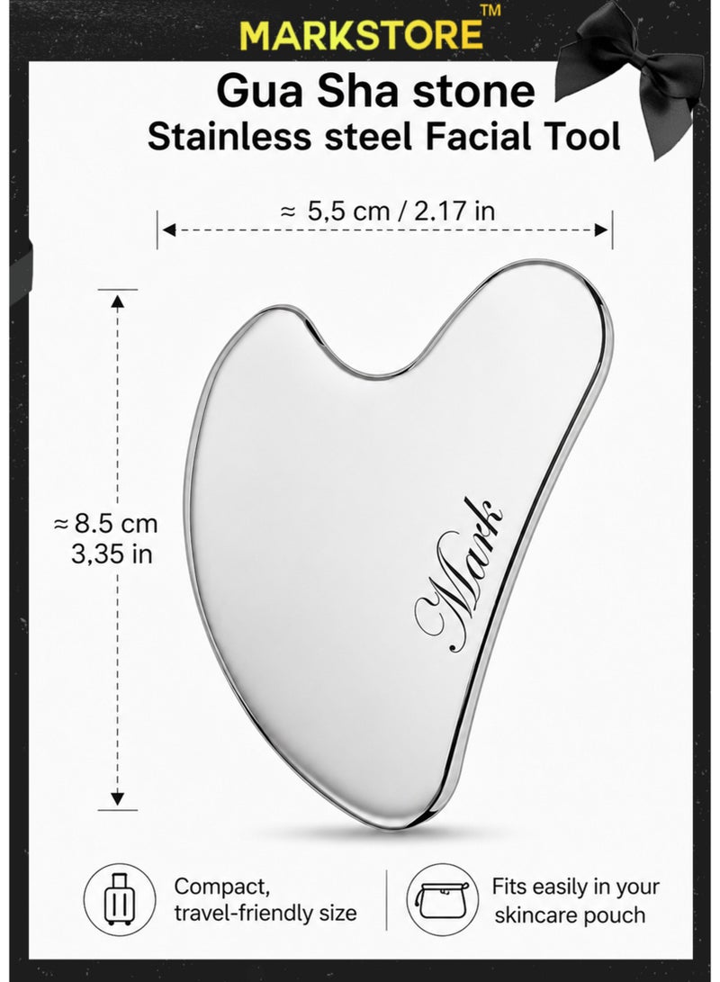 MARK STORE Gua Sha stone Stainless steel Facial Tools, Gua sha Tool Face silver for Jawline Sculpting and Puffiness Reducing, Gua Sha Massage Tool, Skin Care Gift - Image 2