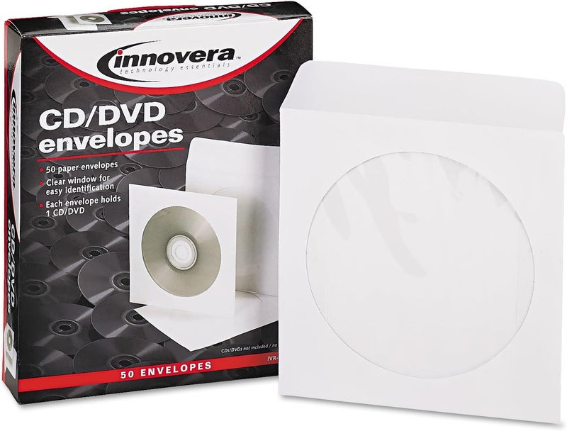 Innovera 39403 CDDVD Envelopes Clear Window White 50Pack