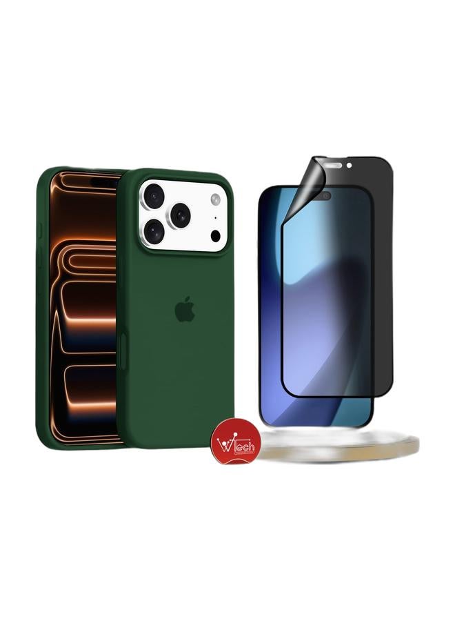 Wtech Apple iPhone 17 Pro Max 5G 2025 Luxury Premium Quality Liquid Silicone Case Cover (MCRPSN) - Jade & Apple iPhone 17 Pro Max 5G 2025 Premium Nano Ceramic Privacy Full Glue Full Cover Matte Flexible Screen Protector (MSCNMP) - Clear/Black Bundle - Image 1