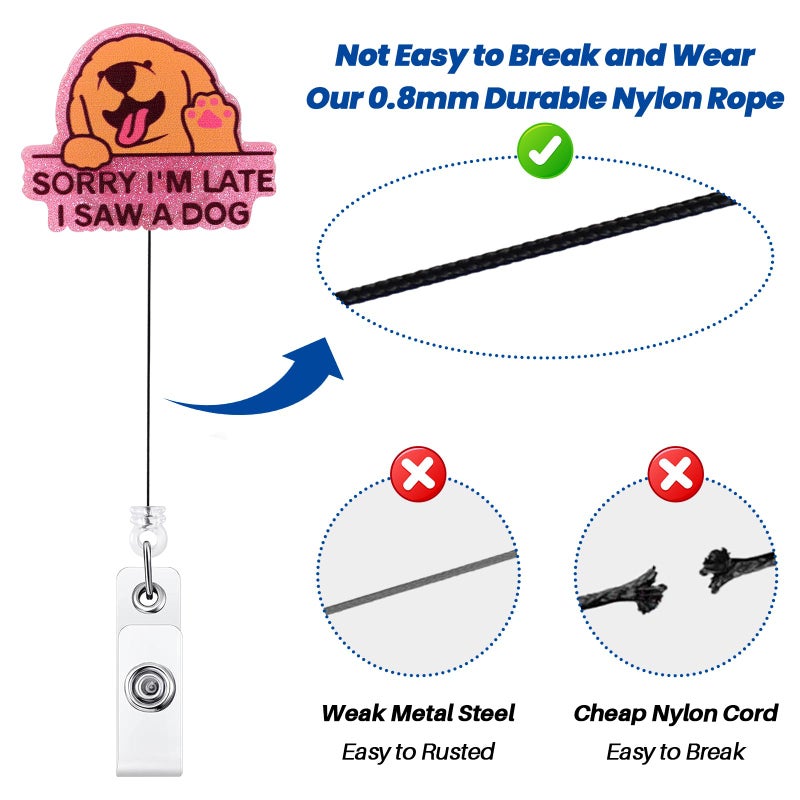 BEZTN Sorry I 'M Late I Saw A Dog Funny Badge Reel  Cute Dog Retractable Id Card Badge Holder  Name Tag Work Badge Clip For Pet Hospital Doctor Pet Groomer Pet School Teacher Librarian  Teacher Gifts - Image 5