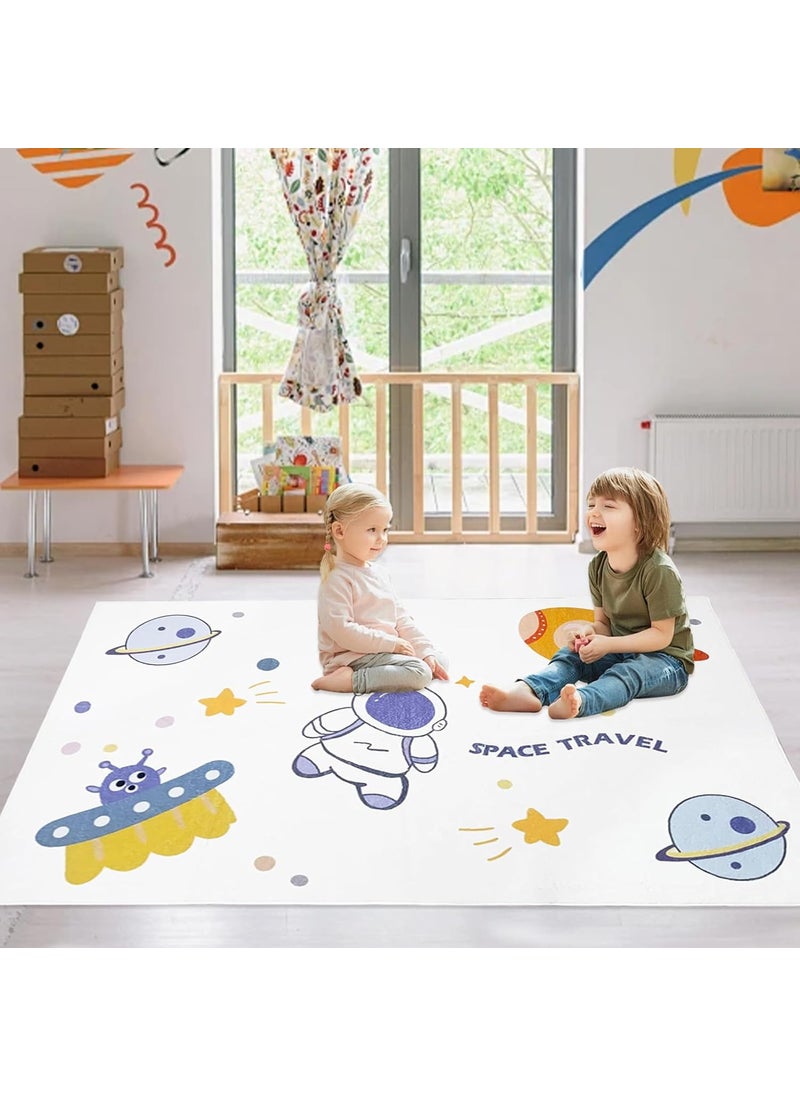 USTIDE USTIDE Kids Rug 4x6 Outer Space Mat Non Slip Area Rug Washable Kids Carpet Galaxy Throw Rug High Traffic Areas for Classroom Playroom Living Room Toddlers Decor  - Image 5