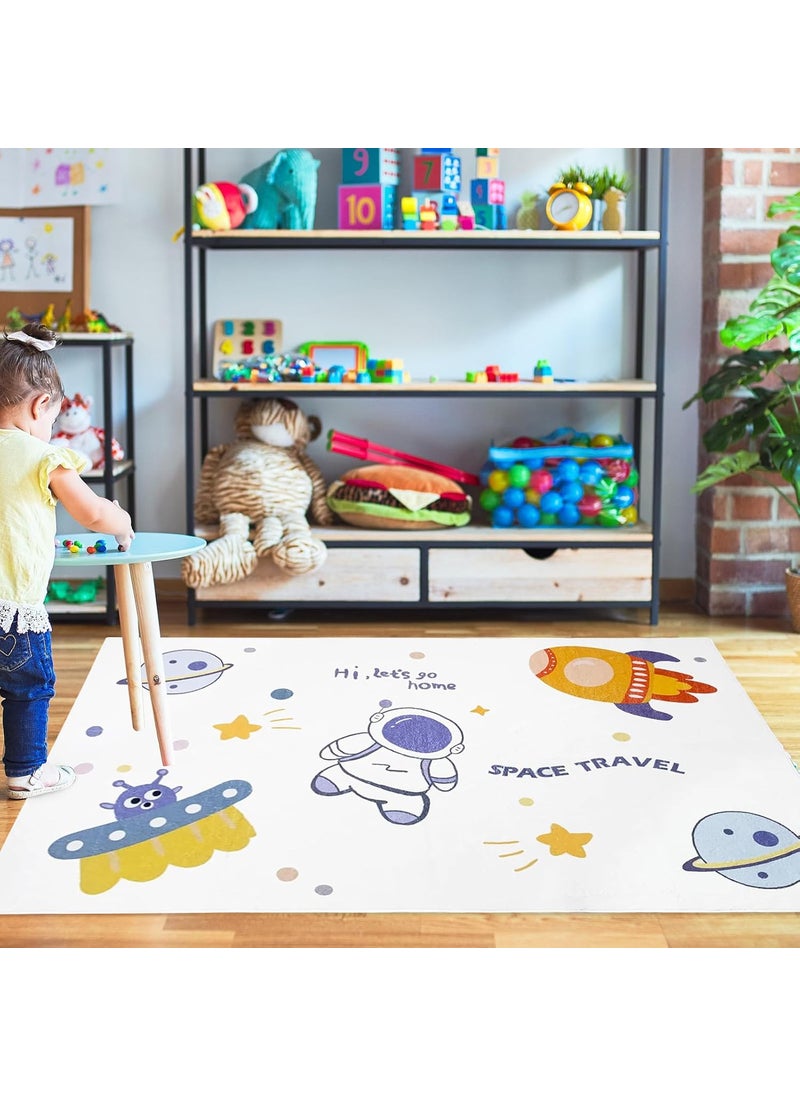 USTIDE USTIDE Kids Rug 4x6 Outer Space Mat Non Slip Area Rug Washable Kids Carpet Galaxy Throw Rug High Traffic Areas for Classroom Playroom Living Room Toddlers Decor  - Image 4