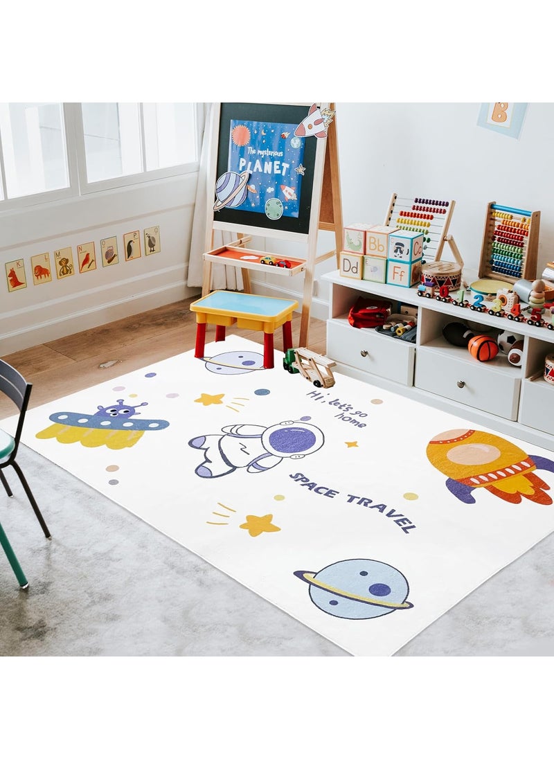 USTIDE USTIDE Kids Rug 4x6 Outer Space Mat Non Slip Area Rug Washable Kids Carpet Galaxy Throw Rug High Traffic Areas for Classroom Playroom Living Room Toddlers Decor  - Image 3