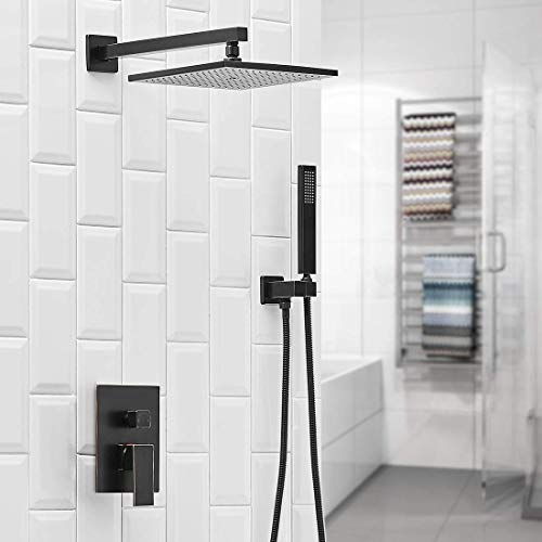 Homevacious Shower System Oil Rubbed Bronze Rainfall Shower Head Faucet And Handle Set 10 Inch with Handheld Spray Mixer Wall Mounted Bathroom Combo Set Rough-in Valve Body Trim Included - Image 3