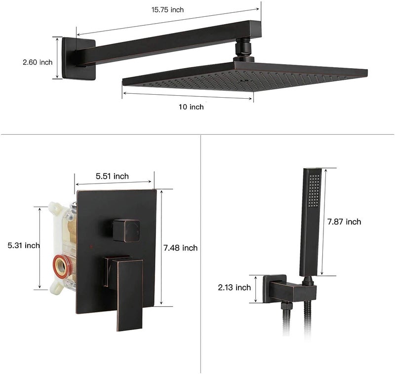 Homevacious Shower System Oil Rubbed Bronze Rainfall Shower Head Faucet And Handle Set 10 Inch with Handheld Spray Mixer Wall Mounted Bathroom Combo Set Rough-in Valve Body Trim Included - Image 2