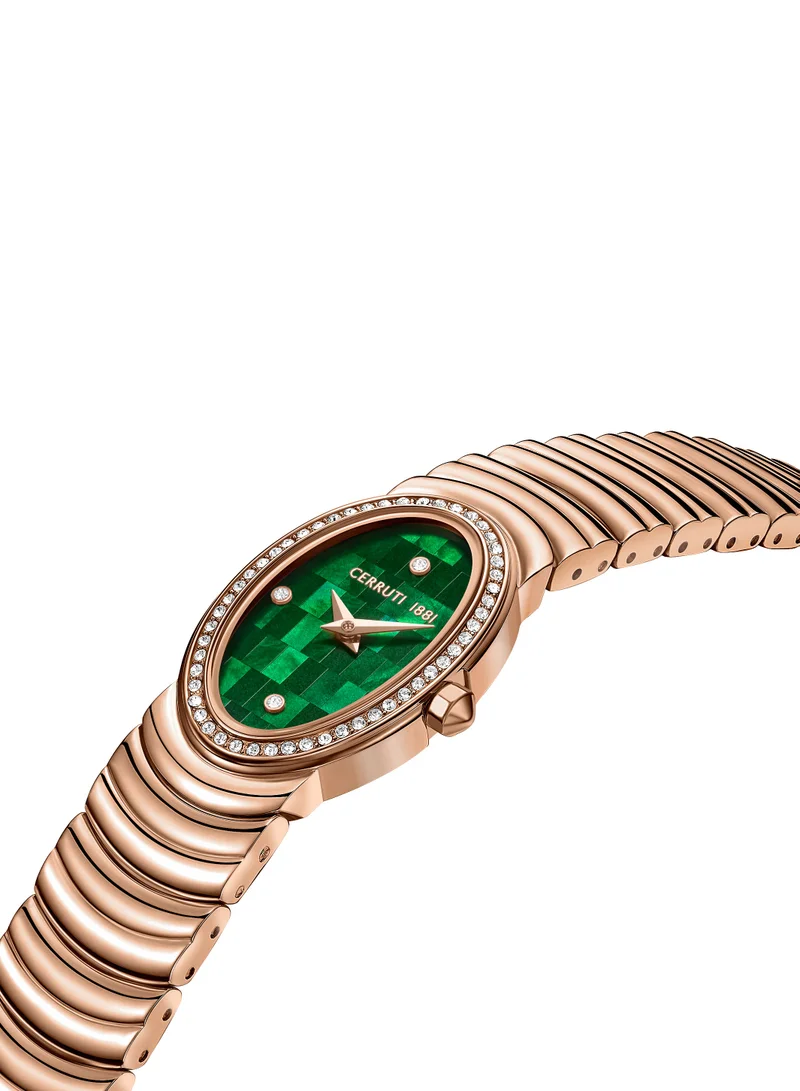 CERRUTI 1881 Women's Cerruti 1881 Norcia Analog Women's Watch - Oval Mosaic Green Mother of Pearl Dial, Rose Gold Bracelet, Butterfly Buckle