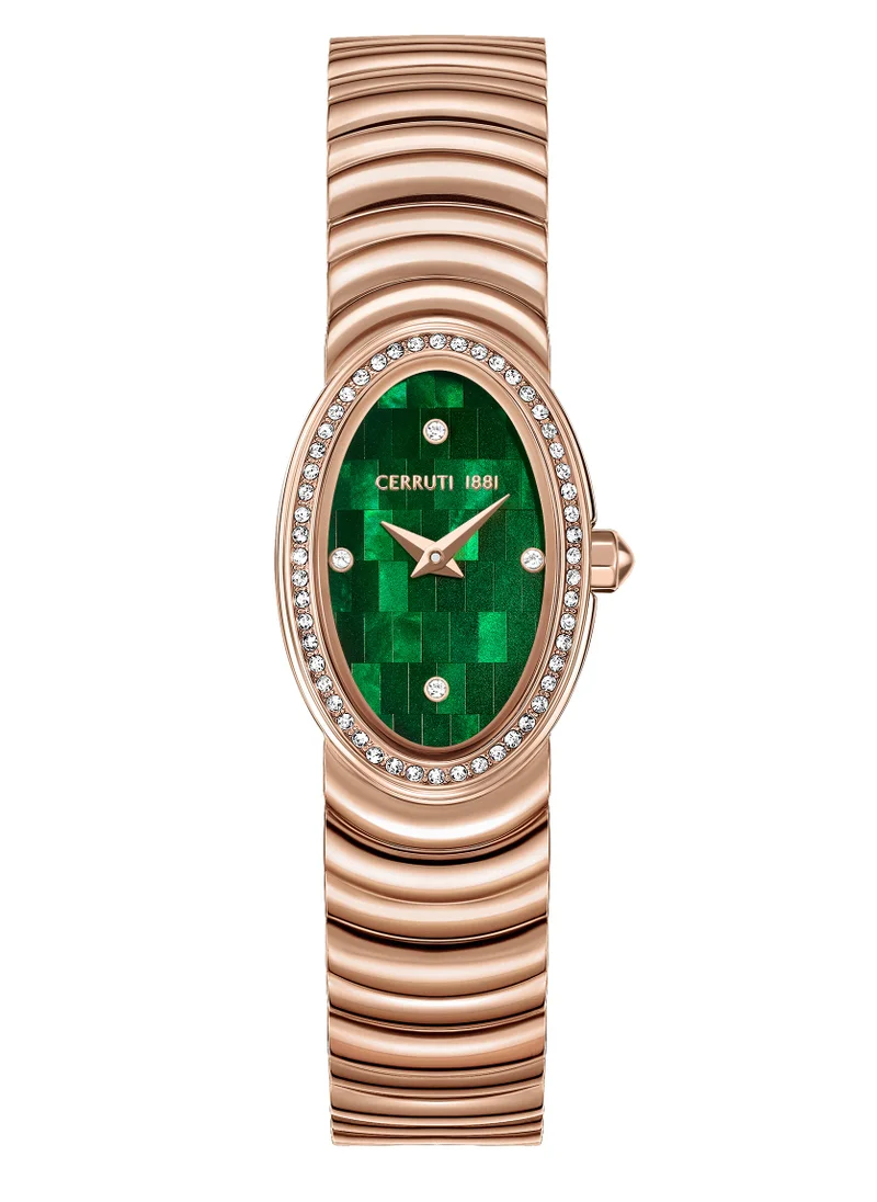 CERRUTI 1881 Cerruti 1881 Norcia Analog Women's Watch - Oval Mosaic Green Mother of Pearl Dial, Rose Gold Bracelet, Butterfly Buckle