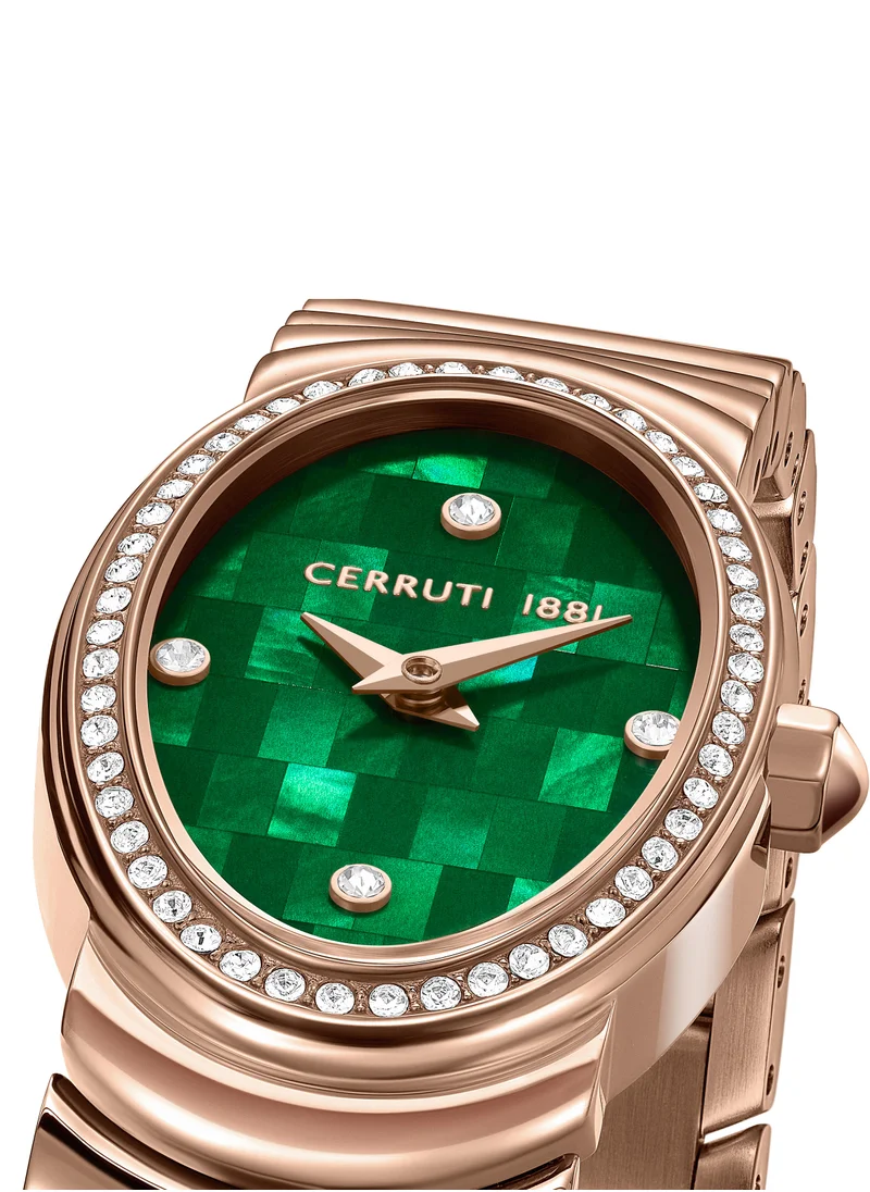 CERRUTI 1881 Cerruti 1881 Norcia Analog Women's Watch - Oval Mosaic Green Mother of Pearl Dial, Rose Gold Bracelet, Butterfly Buckle