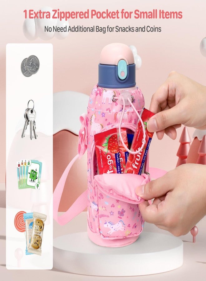 BrainyBees Water Bottle Carrier for Kids - Water Bottle Holder Sling Bag with Adjustable Strap, Girls Water Bottle Bag for 10/12/14/16/18Oz Water Bottles Walking Hiking Camping, Pink Unicorn - Image 5