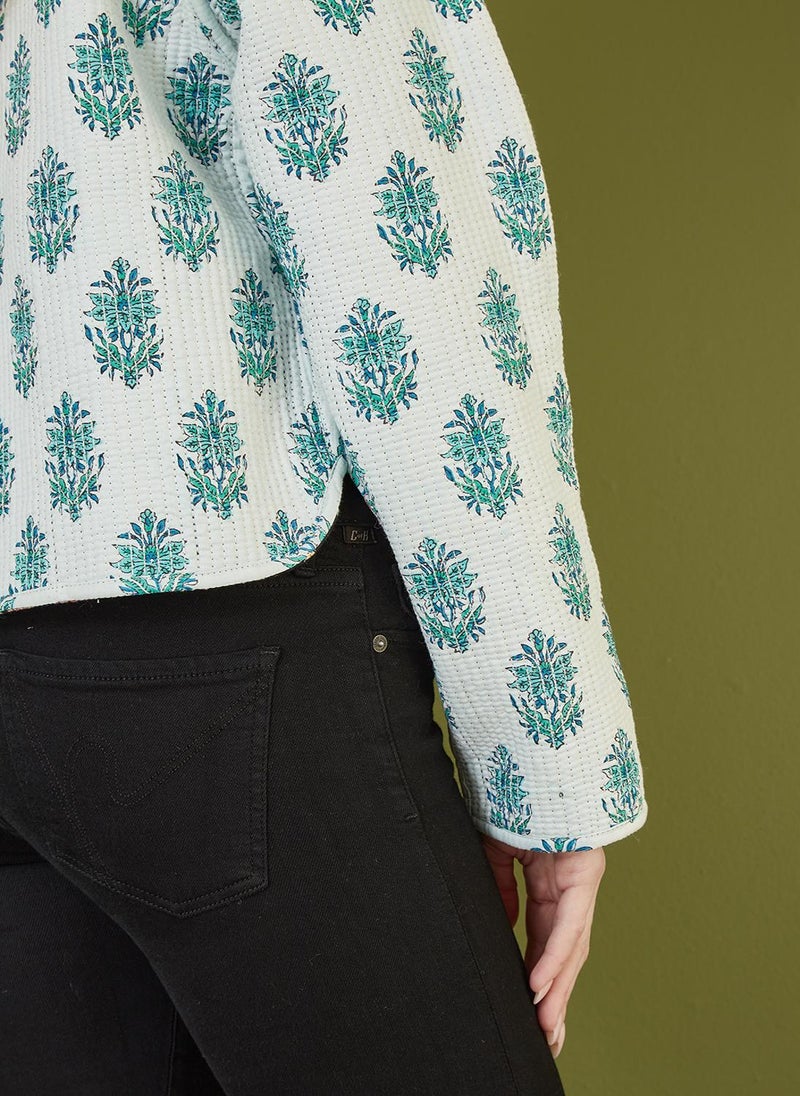 Yumi - Floral Print Reversible Cotton Cropped Quilted Jacket - Image 1