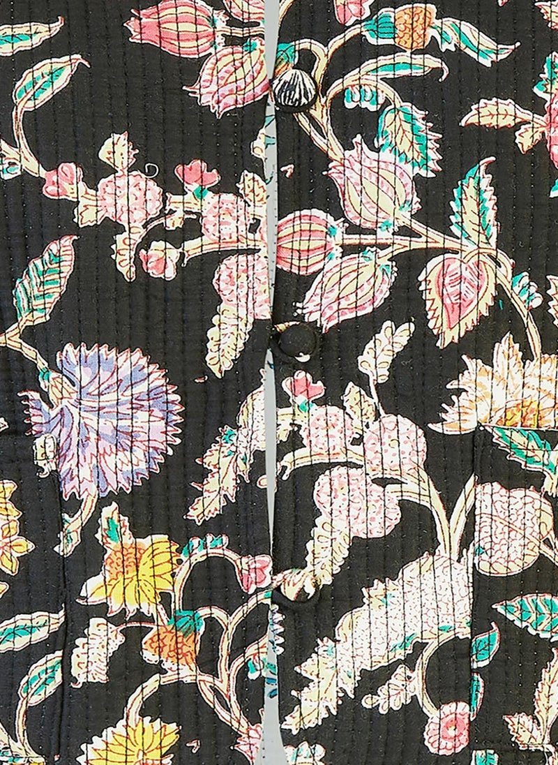 Yumi - Floral Print Reversible Cotton Cropped Quilted Jacket - Image 1