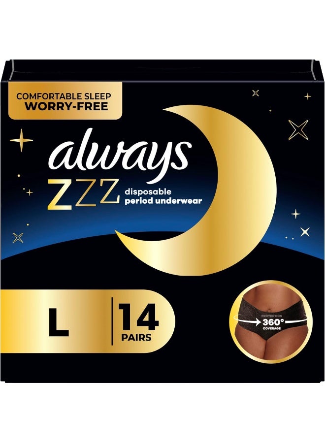 Always ZZZ Overnight Disposable Period Underwear for Women, Size Large, Black Period Panties, Leakproof, Large, 14 Count - Image 1
