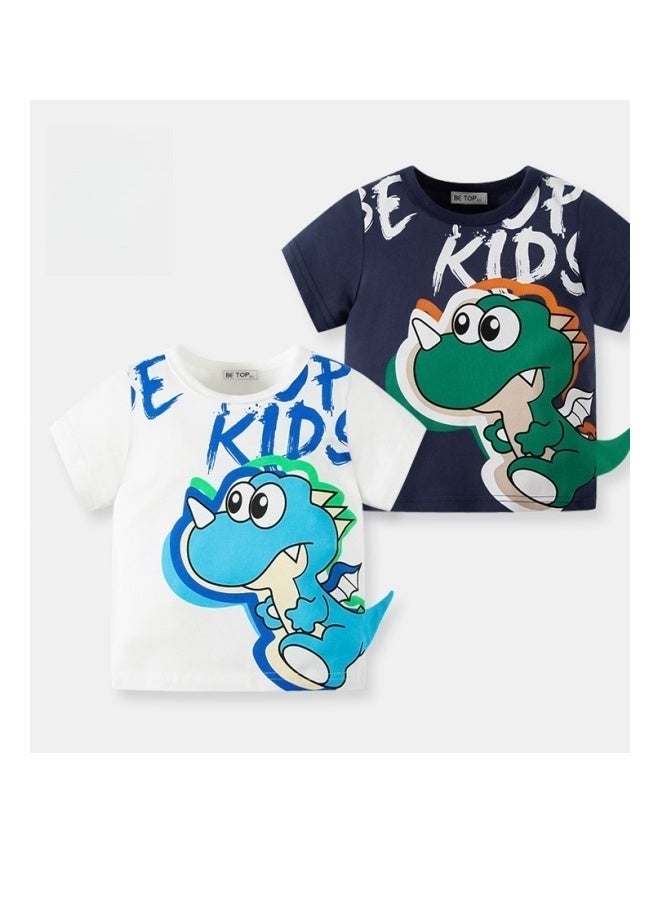 2PCS Toddler Baby Boys Summer T-Shirt,Cotton Casual Sports Boys' Cute Cartoon Dinosaur Shark Crocodile Printed T-Shirt - Image 1
